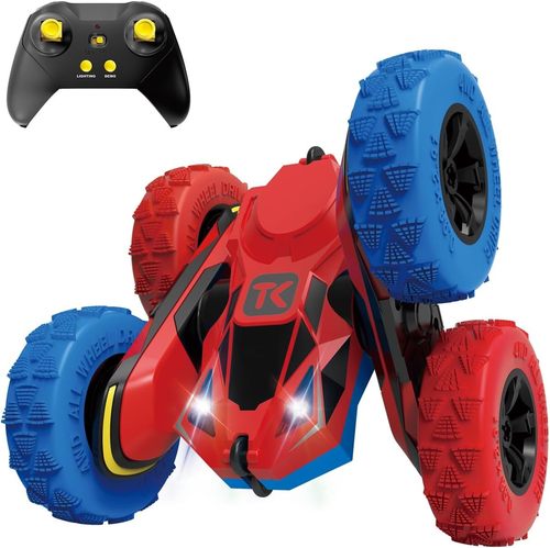 Threeking RC Stunt Cars Remote Control Car with Lights Presents for Kids Ages 6+, Red+Blue